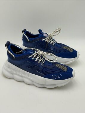 Versace Chain Reaction Sneakers Blue Mesh Suede Luxury Low Top Luxury Size 12
